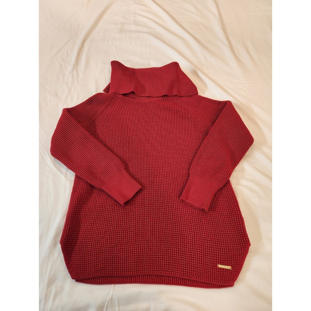 Michael Kors Women's Red Waffle Knit Cowl Neck Sweater Size M Warm Cozy Classic - Picture 4 of 7